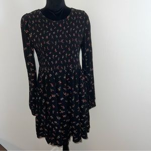 American Eagle smocked long sleeve black floral  dress NWT (boho, Cottagecore)